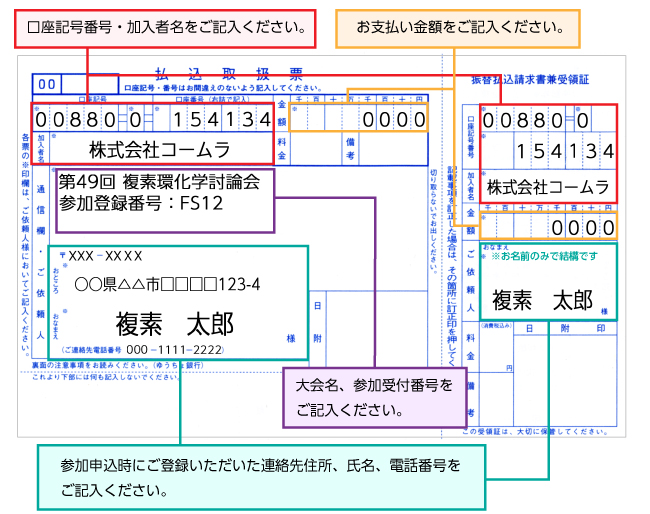 払込取扱票記入例