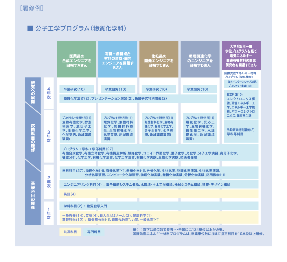 ［履修例］分子工学プログラム（物質化学科）