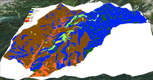 図-４ 復元した第二次世界大戦後の飯田下栗上村地区の植生・土地利用図