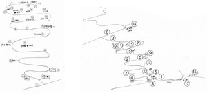 図-2 自由記述法による後継者層の集落環境のイメージマップ 左：長男44才 右：次男41才
