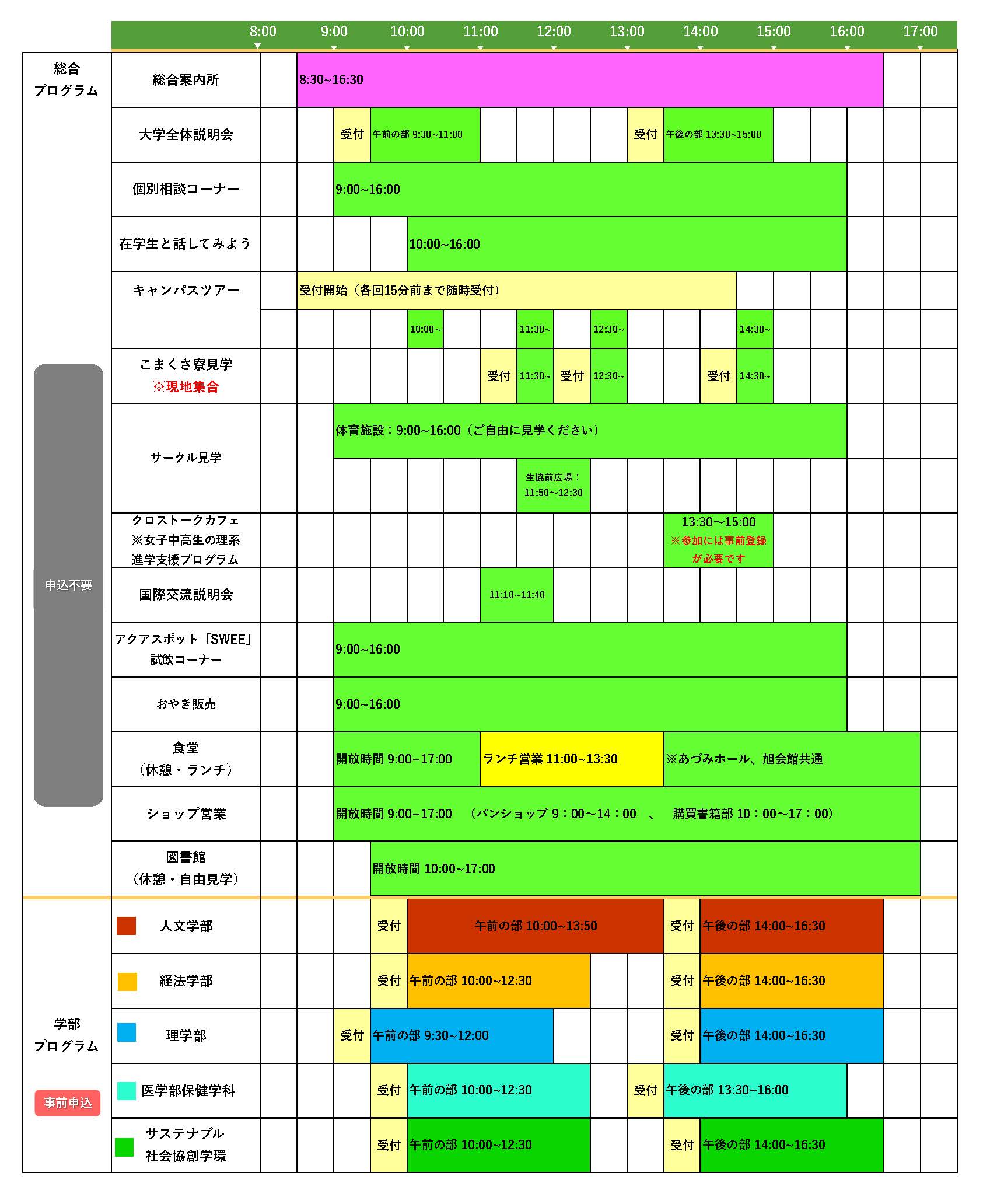 松本キャンパス タイムテーブル（クリックでPDFを表示）