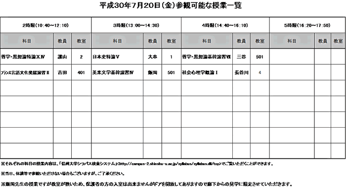 授業参観について