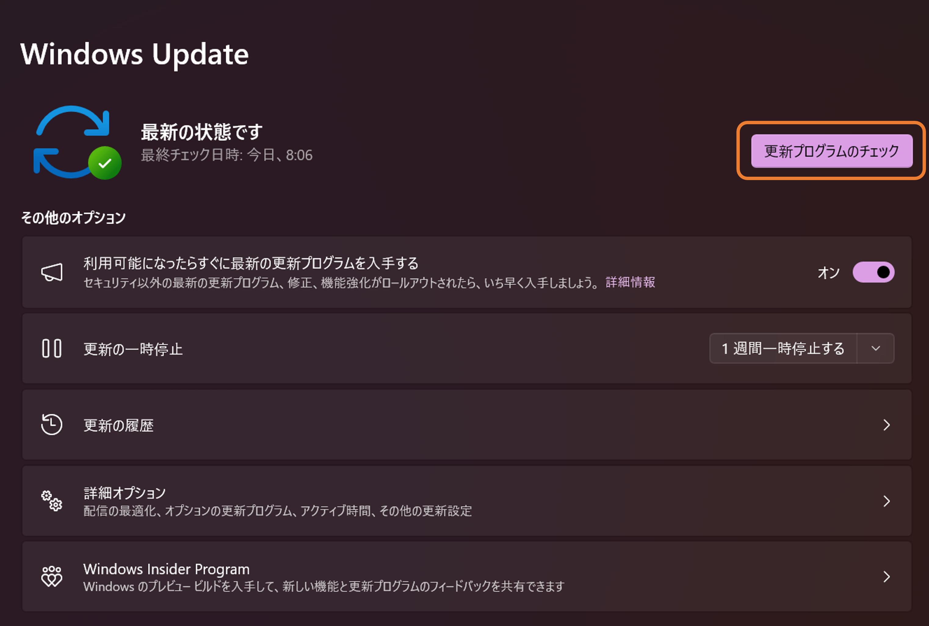 更新プログラムのチェック