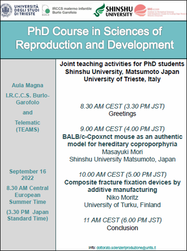 イタリア　トリエステ大学とPhD course in Sciences of Reproduction and Developmentを開催しました