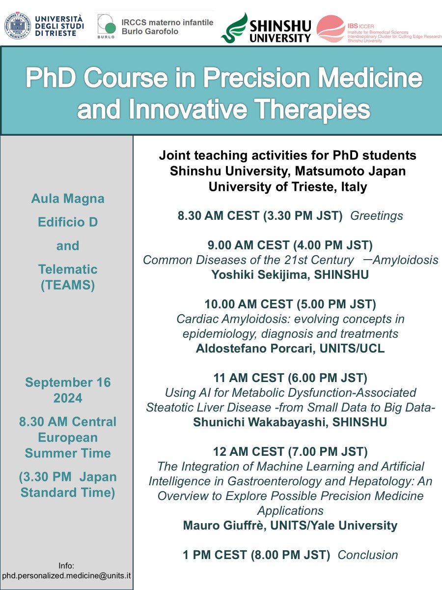 バイオメディカル研究所との共催により、2024年もイタリア・トリエステ大学とPhD courseを開催しました