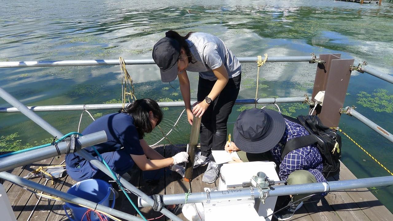 メタンは堆積物中で生成されます。堆積物を採取して，メタン生成速度を求める実験を行います．