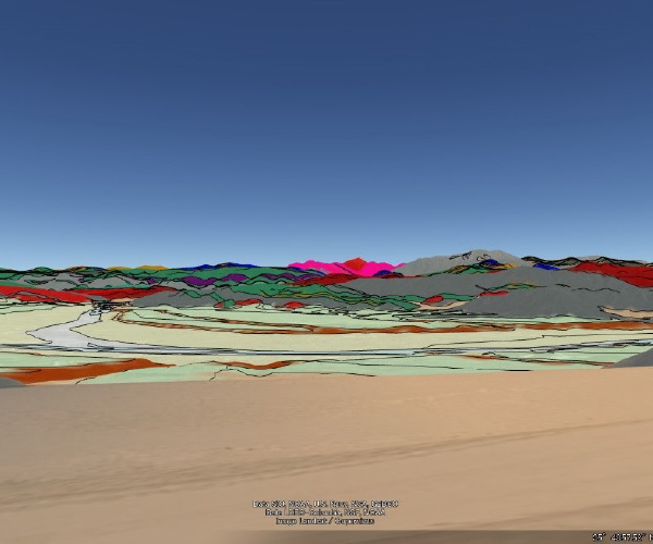 ⽴体地質図の例：Google Earthを使⽤して伊那スキーリゾートから望む景⾊に⻑野県デジタル地質図2015を重ね合わせた