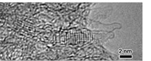 Fig. 3.  TEM image of high pressure phase KI in the nanotube space of SWCNH
