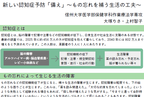 新しい認知症予防「備え」～もの忘れを補う暮らしの工夫～